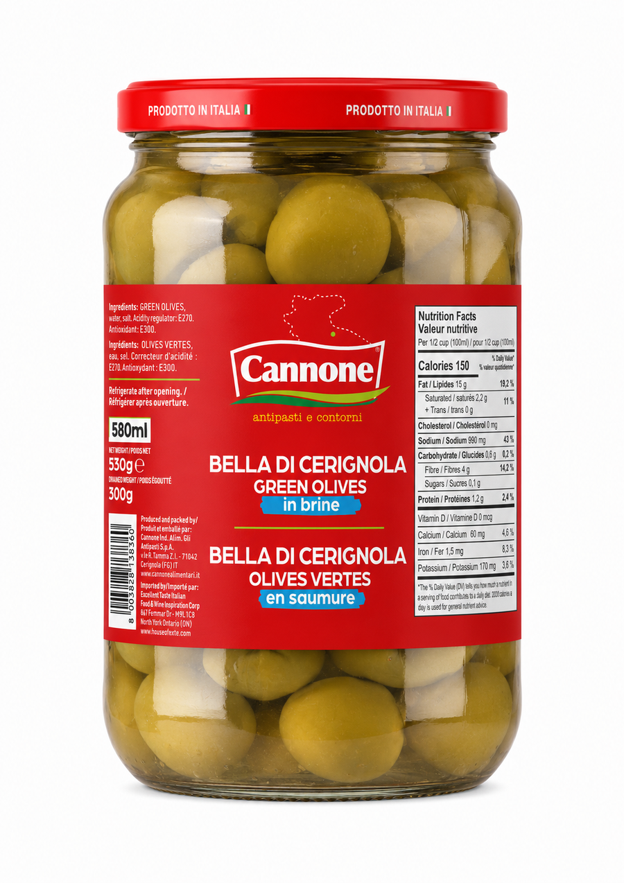 Cannone Premium Bella di Cerignola Green Olives - Case (12)